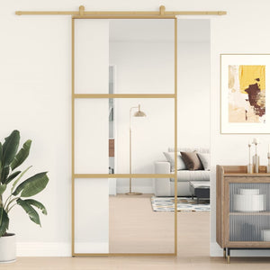 Skjutdörr guld 90x205 cm klart ESG-glas och aluminium