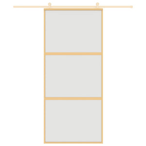 Skjutdörr guld 90x205 cm frostat ESG-glas och aluminium