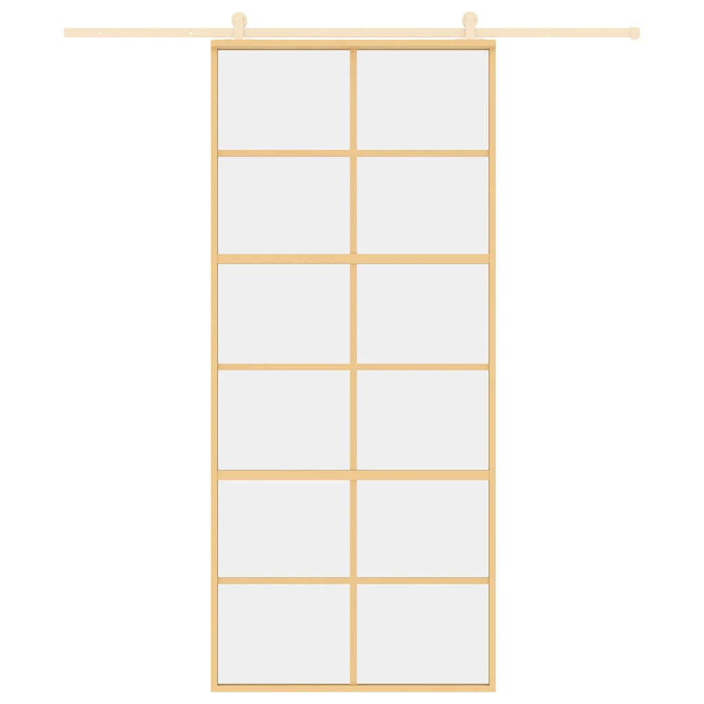 Skjutdörr guld 90x205 cm klart ESG-glas och aluminium