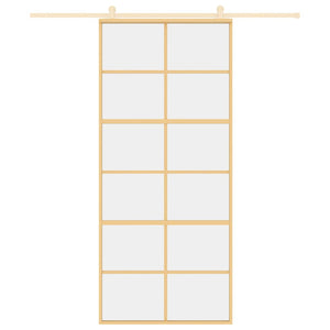 Skjutdörr guld 90x205 cm klart ESG-glas och aluminium