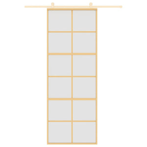 Skjutdörr guld 76x205 cm frostat ESG-glas och aluminium