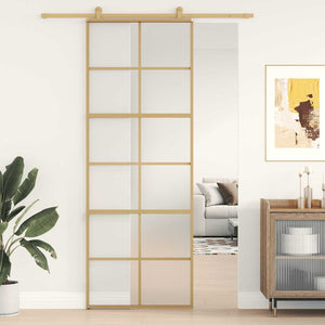 Skjutdörr guld 76x205 cm frostat ESG-glas och aluminium