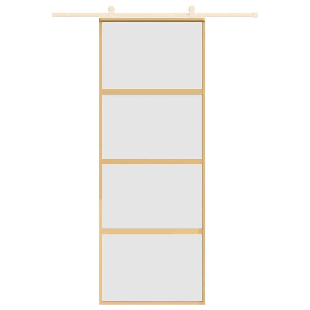 Skjutdörr guld 76x205 cm frostat ESG-glas och aluminium