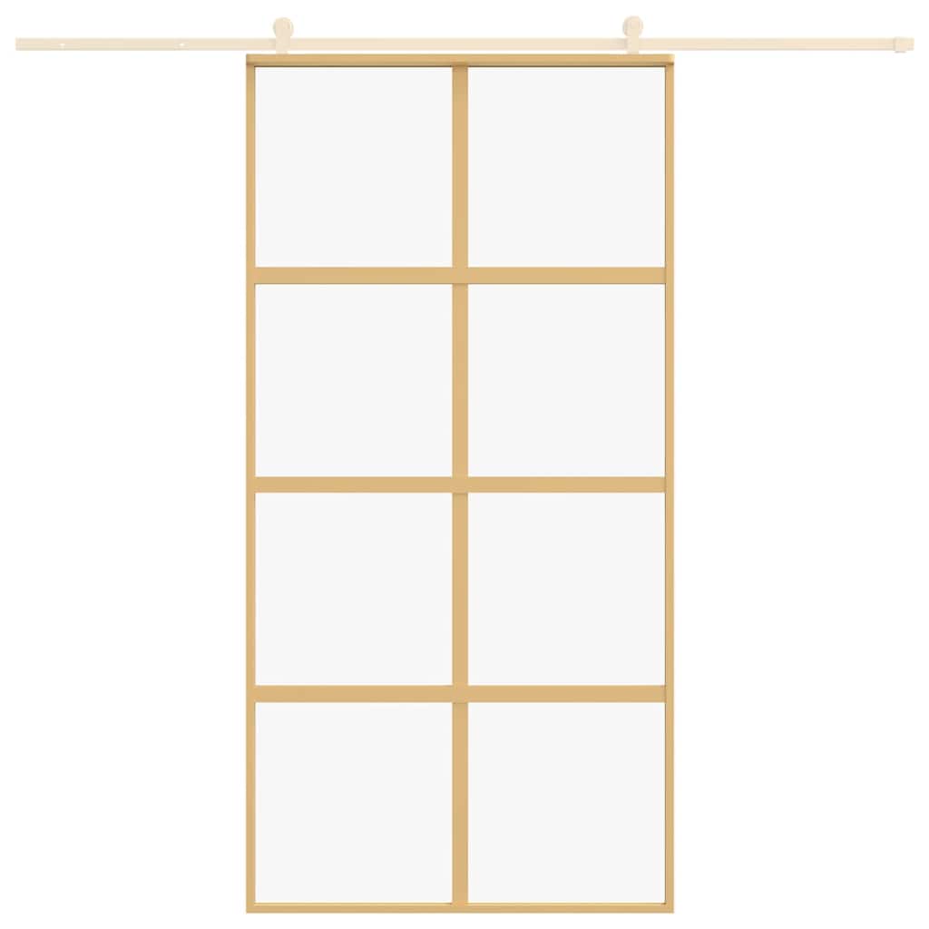 Skjutdörr guld 102,5x205 cm klart ESG-glas och aluminium