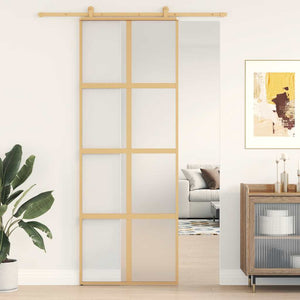 Skjutdörr guld 76x205 cm frostat ESG-glas och aluminium