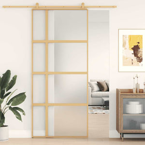 Skjutdörr guld 90x205 cm frostat ESG-glas och aluminium