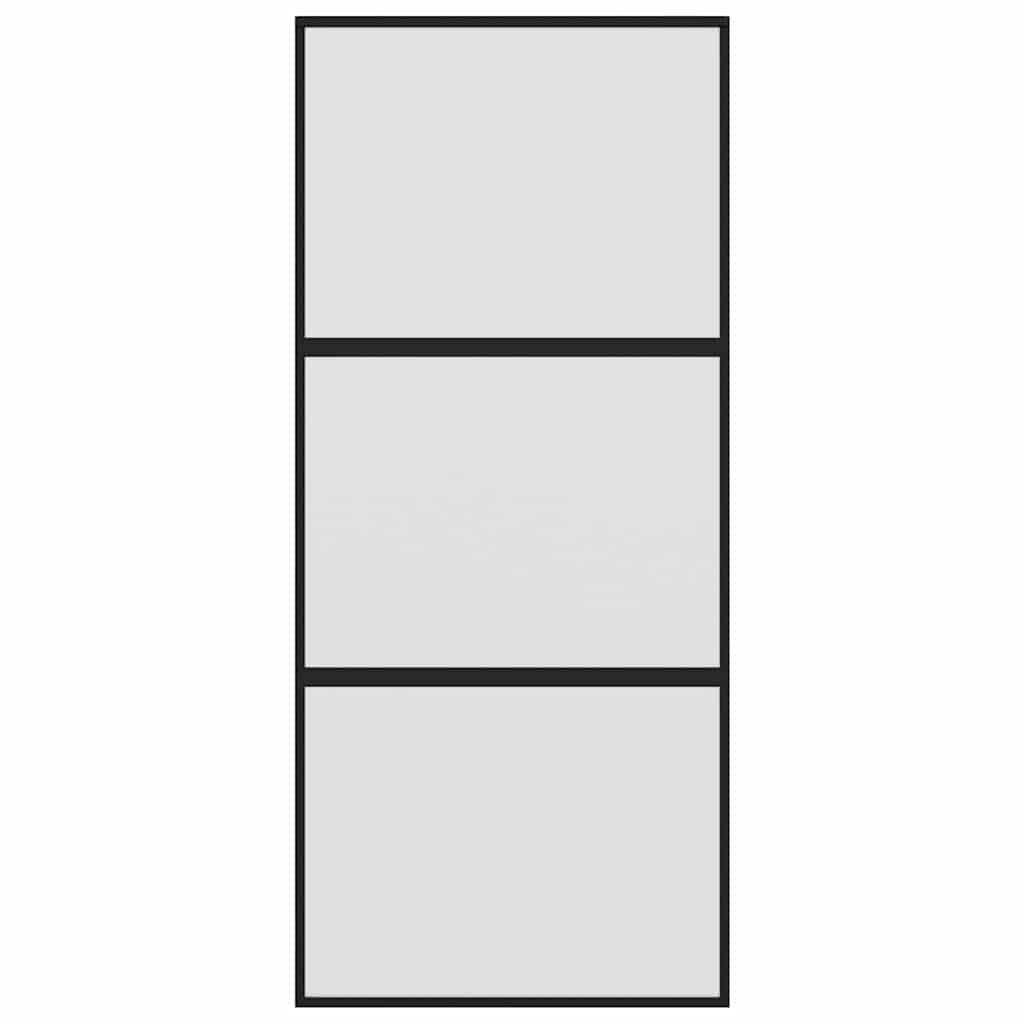 Skjutdörr svart 90x205 cm härdat glas och aluminium