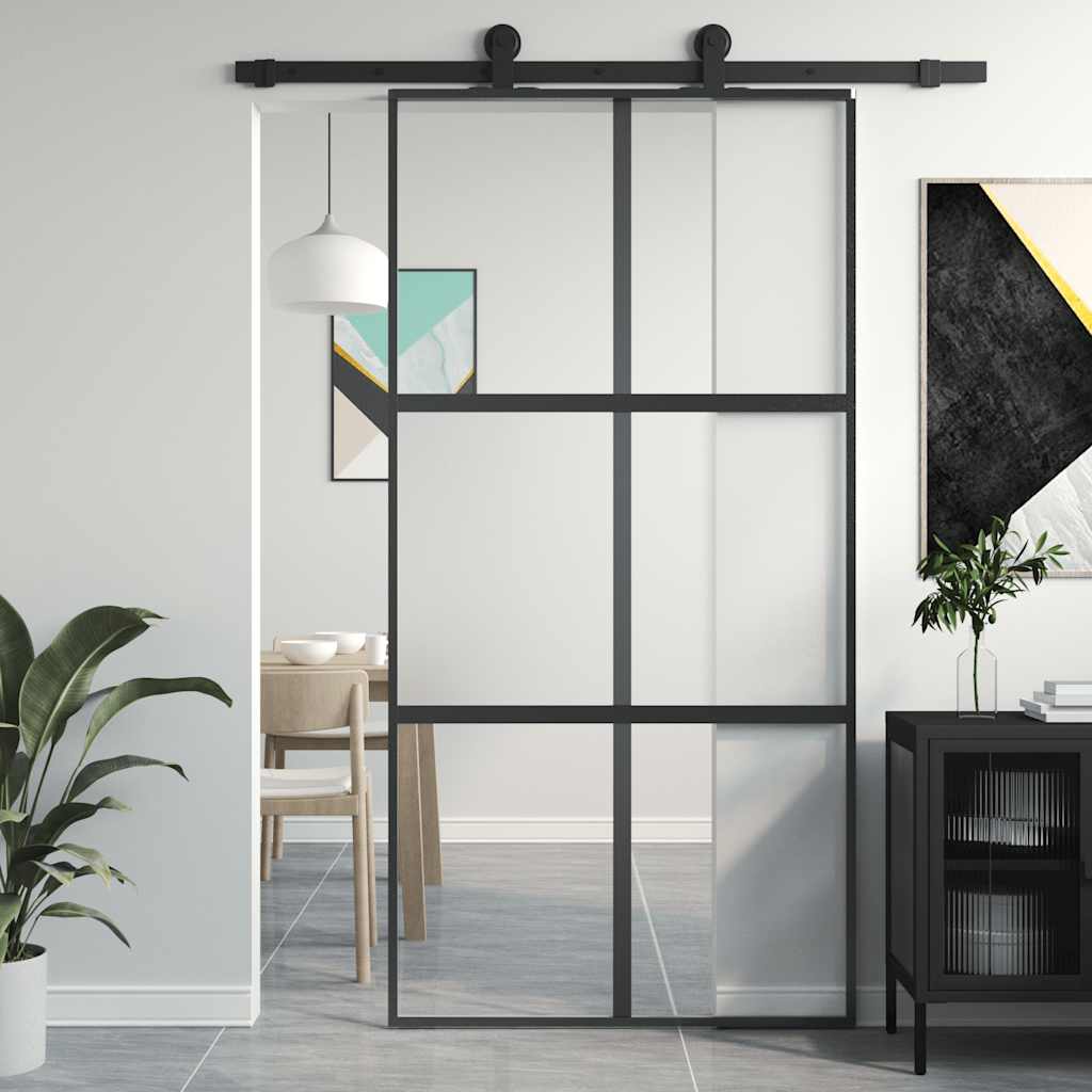 Skjutdörr svart 102,5x205 cm härdat glas och aluminium