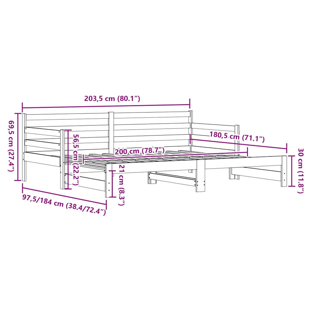 Dagbädd med extrasäng svart 90x200 cm massiv furu