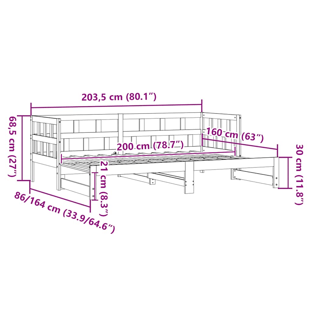 Dagbädd med extrasäng 80x200 cm massiv furu