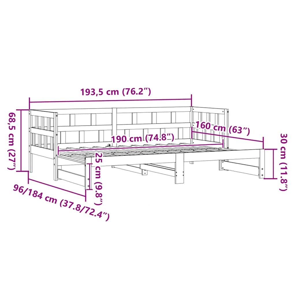Dagbädd med extrasäng vit 90x190 cm massiv furu