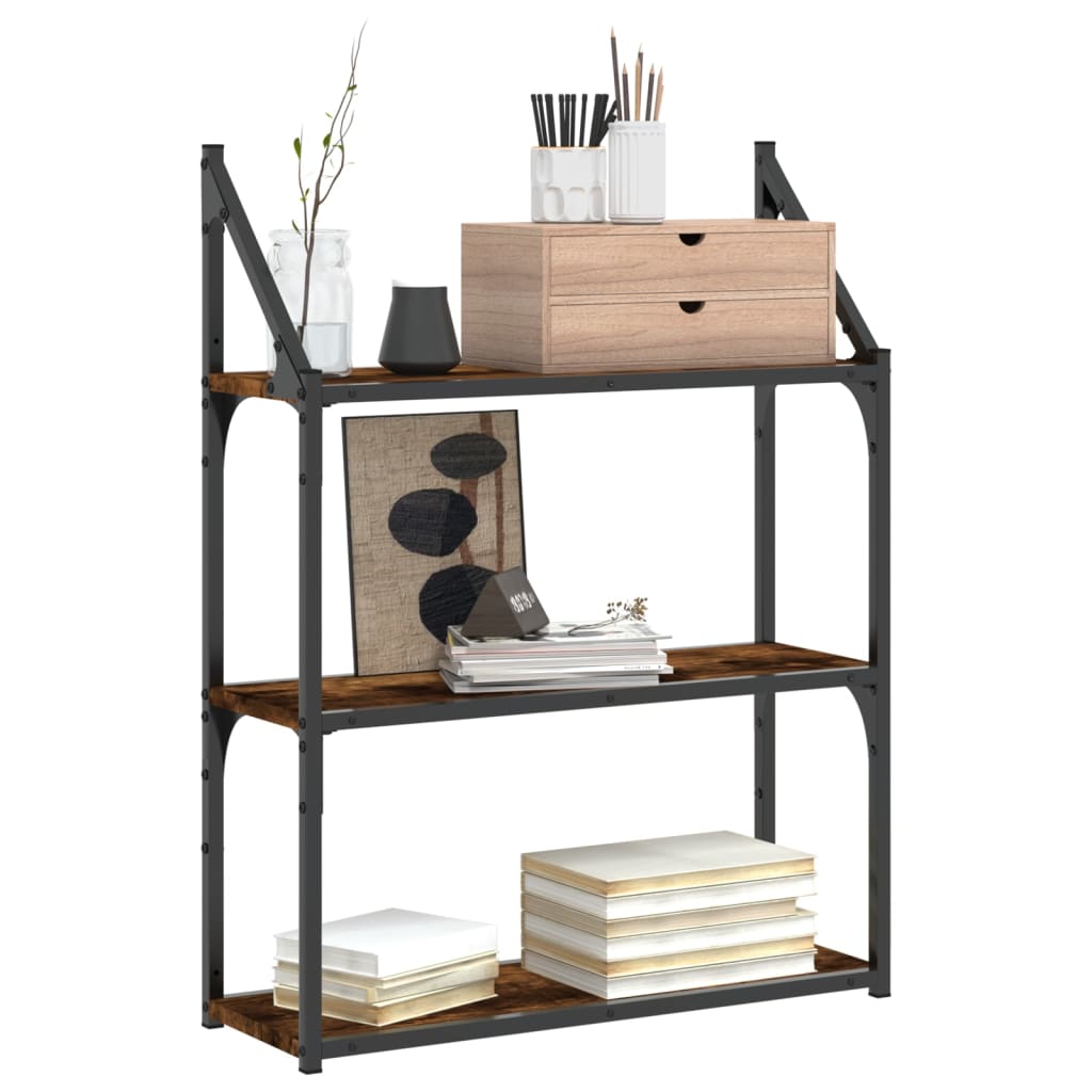 Vägghylla 3 hyllor rökfärgad ek 60x21x78,5 cm konstruerat trä