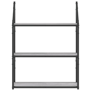 Vägghylla 3 hyllor grå sonoma 60x21x78,5 cm konstruerat trä