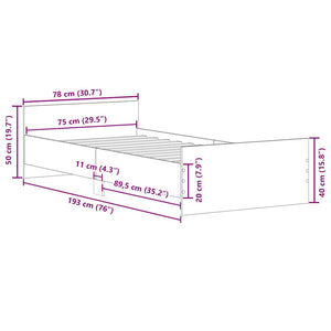 Sängram vit 75x190 cm liten enkelsäng konstruerat trä