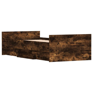 Sängram med huvudgavel och fotgavel rökfärgad ek 100x200 cm