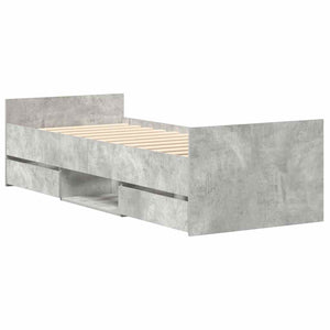 Sängram med huvudgavel och fotgavel betonggrå 90x200 cm