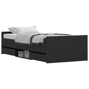 Sängram med huvudgavel och fotgavel svart 90x190 cm