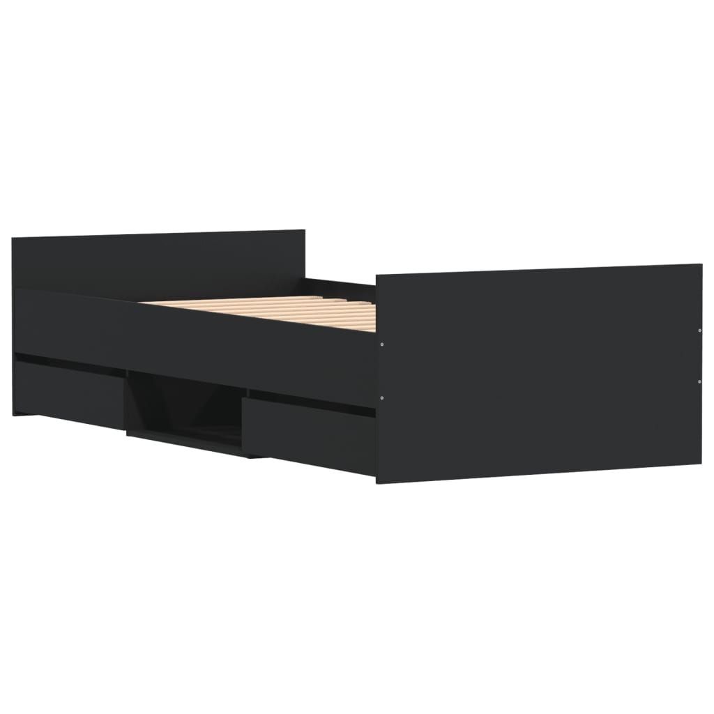 Sängram med huvudgavel och fotgavel svart 90x190 cm