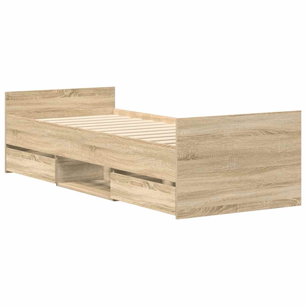 Sängram med huvudgavel och fotgavel sonoma-ek 90x190 cm