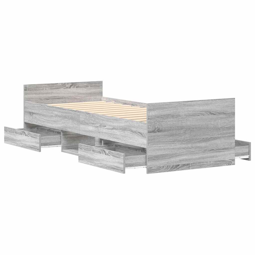 Sängram med huvudgavel och fotgavel grå sonoma 75x190 cm