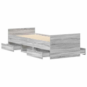 Sängram med huvudgavel och fotgavel grå sonoma 75x190 cm