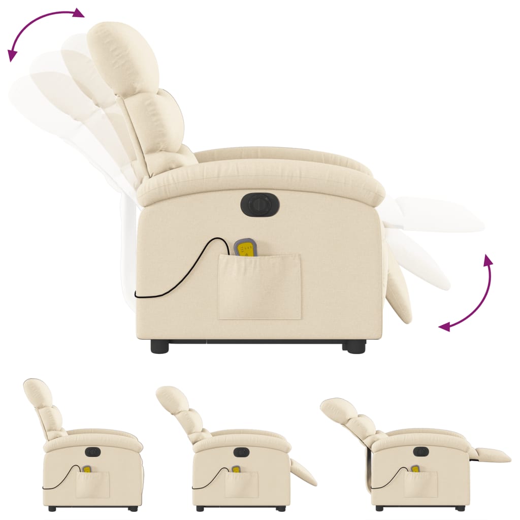 Elektrisk massagefåtölj med uppresningshjälp gräddvit tyg