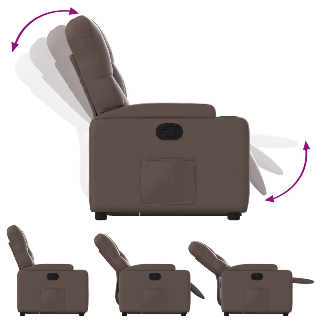 Reclinerfåtölj med uppresningshjälp brun konstläder