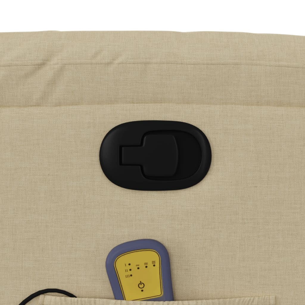 Massagefåtölj med uppresningshjälp gräddvit tyg