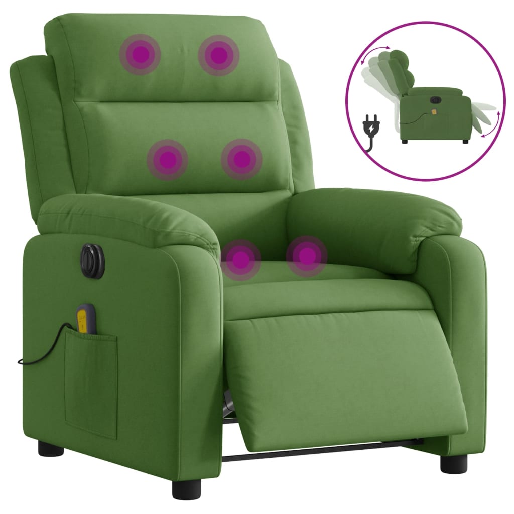 Elektrisk massagefåtölj ljusgrön sammet
