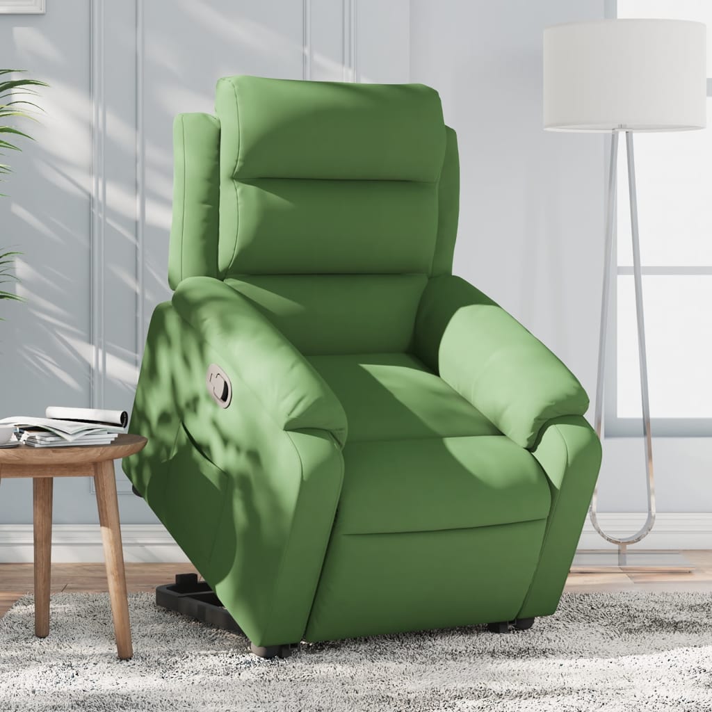 Reclinerfåtölj med uppresningshjälp ljusgrön sammet