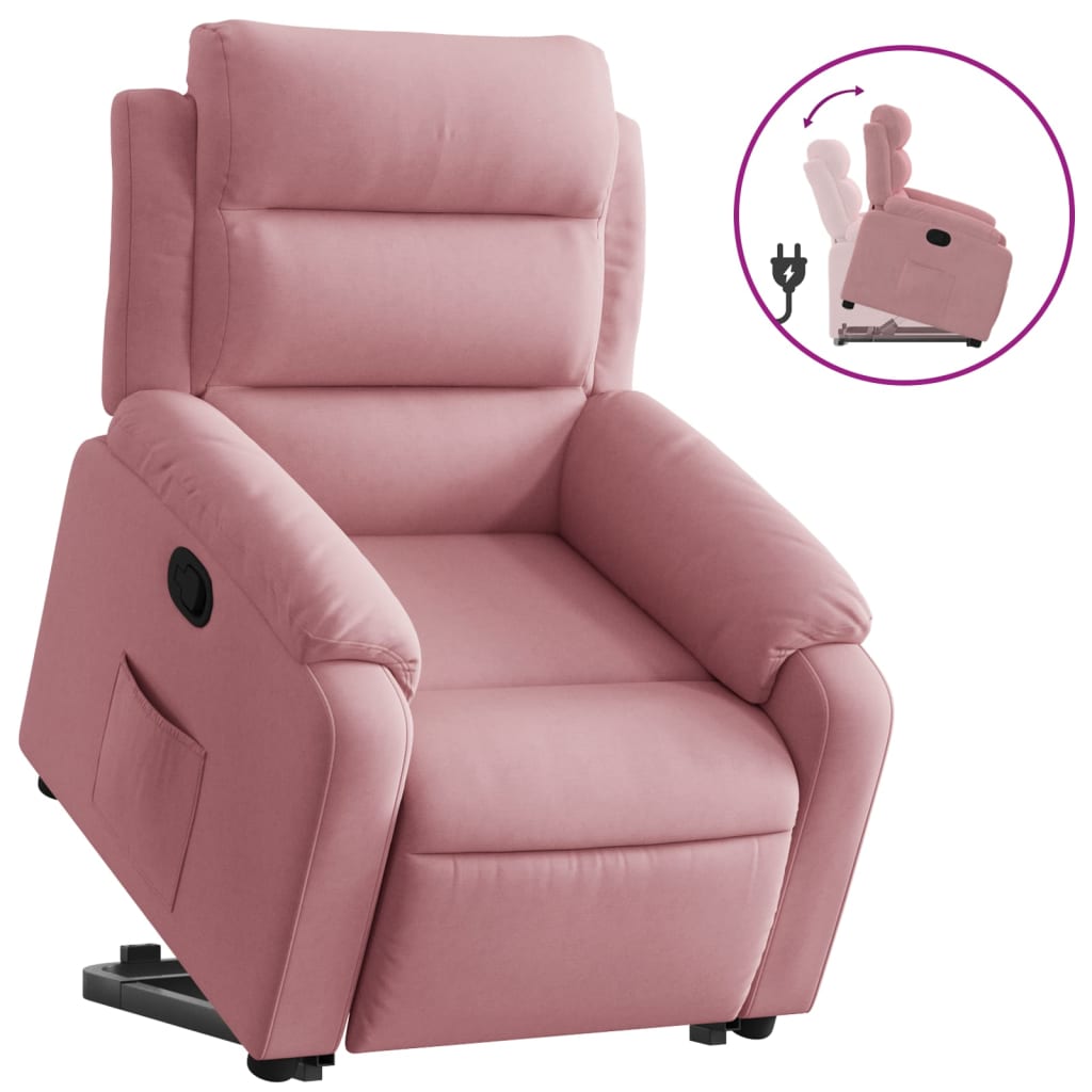 Reclinerfåtölj med uppresningshjälp rosa sammet
