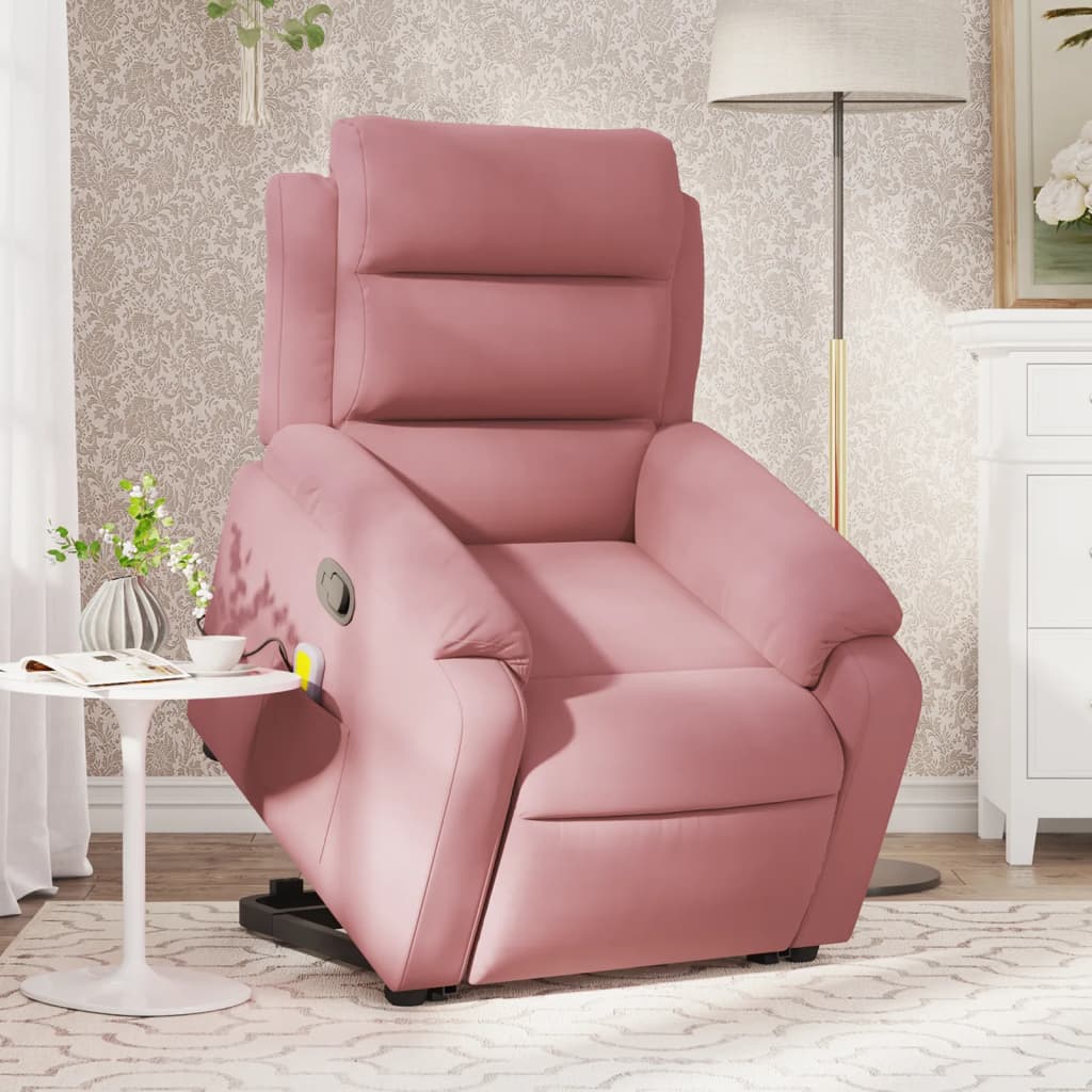 Massagefåtölj med uppresningshjälp rosa sammet