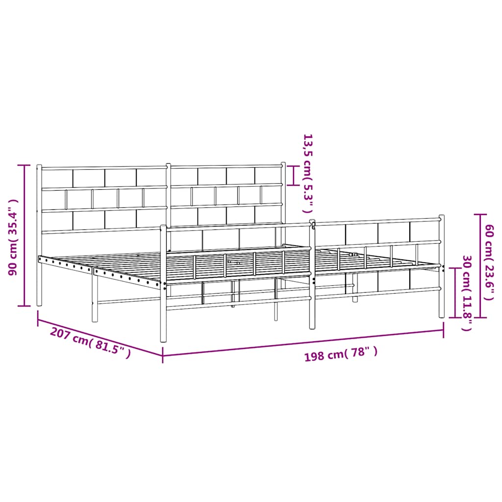 Sängram med huvudgavel och fotgavel svart metall 193x203 cm