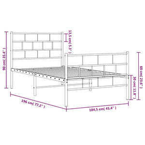 Sängram med huvudgavel och fotgavel vit metall 100x190 cm