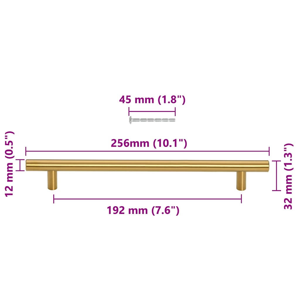 Skåphandtag 5 st guld 192 mm rostfritt stål