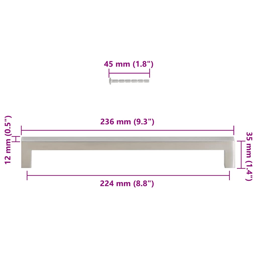 Skåphandtag 5 st silver 224 mm rostfritt stål