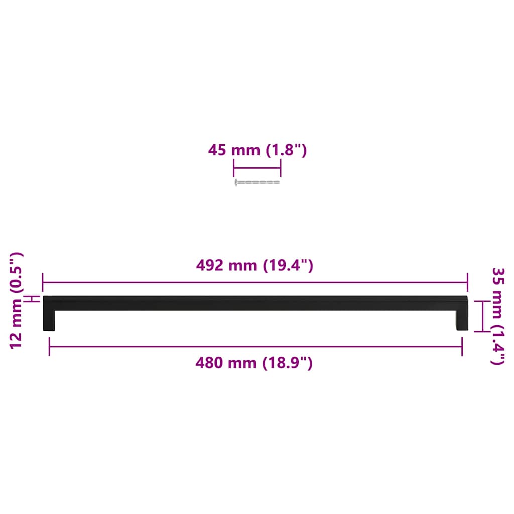 Skåphandtag 5 st svart 480 mm rostfritt stål