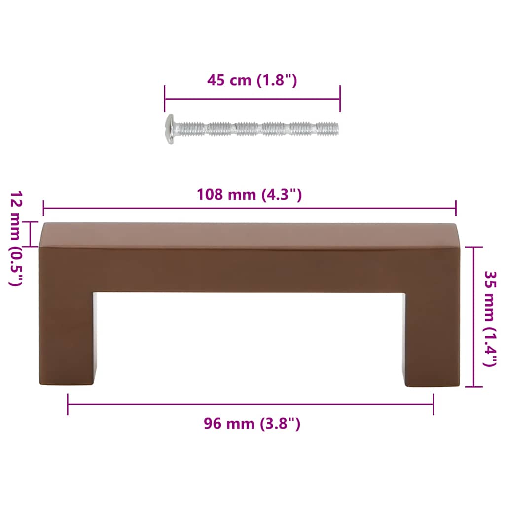 Skåphandtag 10 st brons 96 mm rostfritt stål