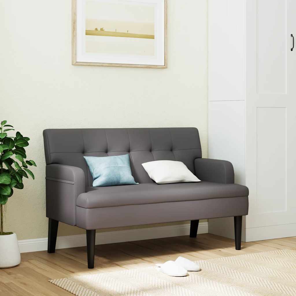 Bänk med ryggstöd grå 112x65,5x75 cm konstläder