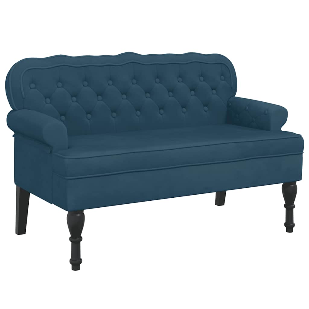 Bänk med ryggstöd blå 119,5x64,5x75 cm sammet