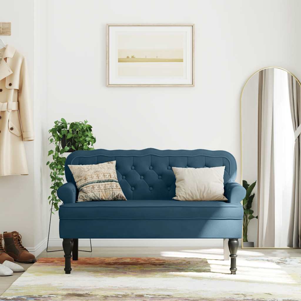 Bänk med ryggstöd blå 119,5x64,5x75 cm sammet