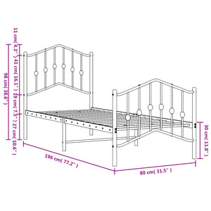 Sängram med huvudgavel och fotgavel svart metall 75x190 cm