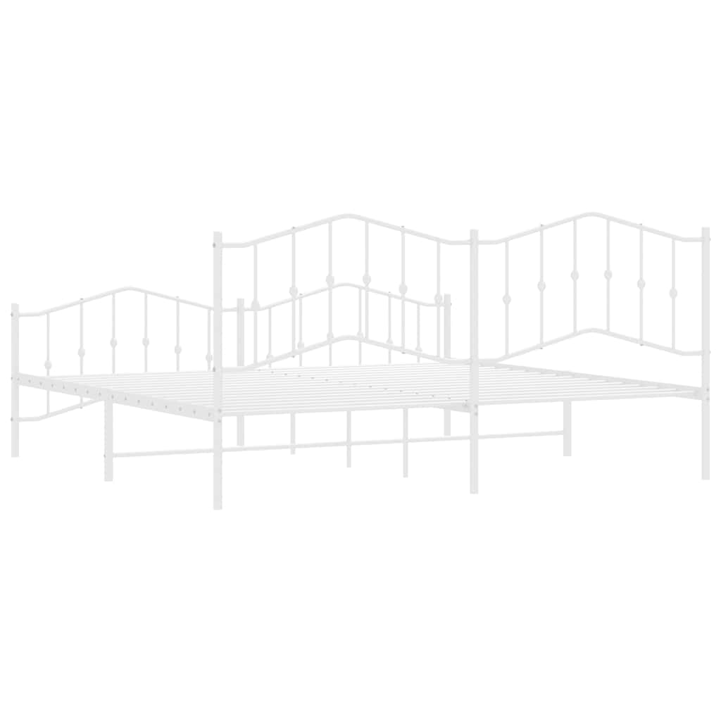 Sängram med huvudgavel och fotgavel vit metall 193x203 cm