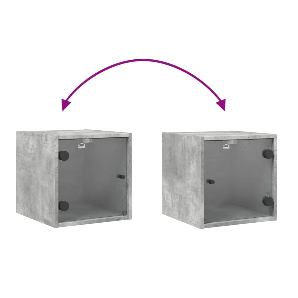 Sängskåp med glasdörr betonggrå 35x37x35 cm