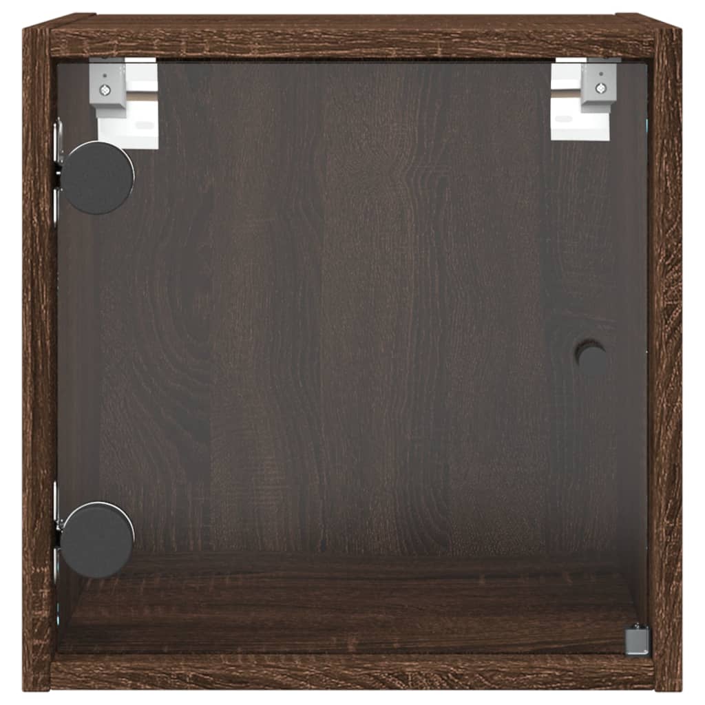 Sängskåp med glasdörr brun ek 35x37x35 cm