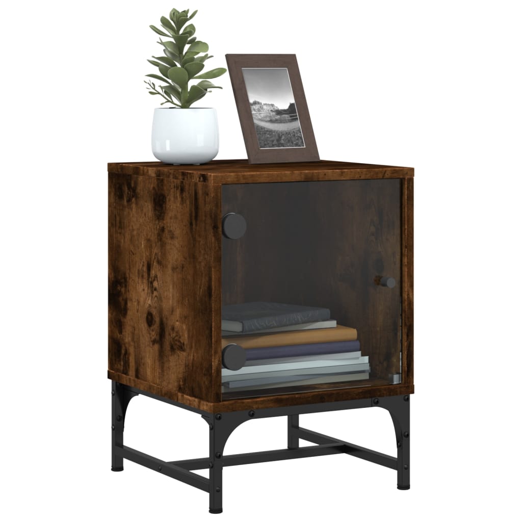 Sängskåp med glasdörrar 2 st rökfärgad ek 35x37x50 cm