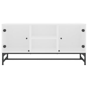 Tv-bänk med glasdörrar vit 102x37x50 cm