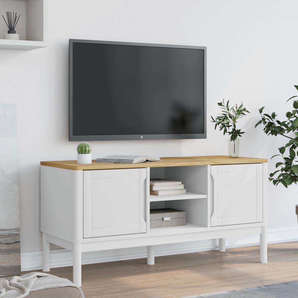 Tv-bänk FLORO vit 114x43x55 cm massiv furu
