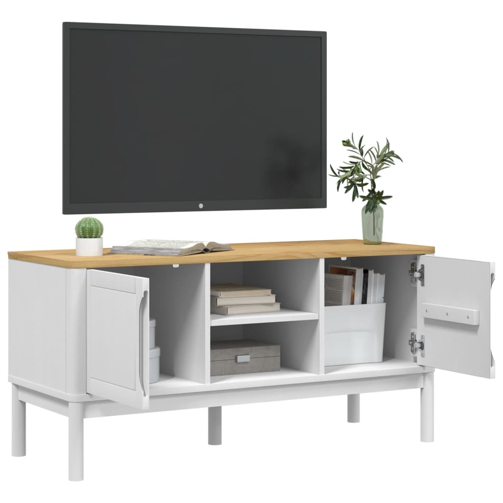 Tv-bänk FLORO vit 114x43x55 cm massiv furu