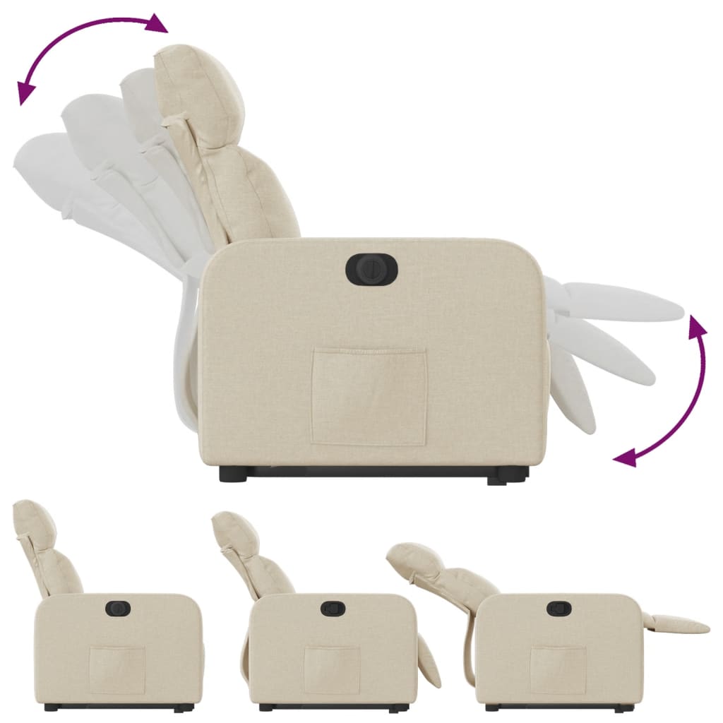Elektrisk reclinerfåtölj med uppresningshjälp gräddvit tyg